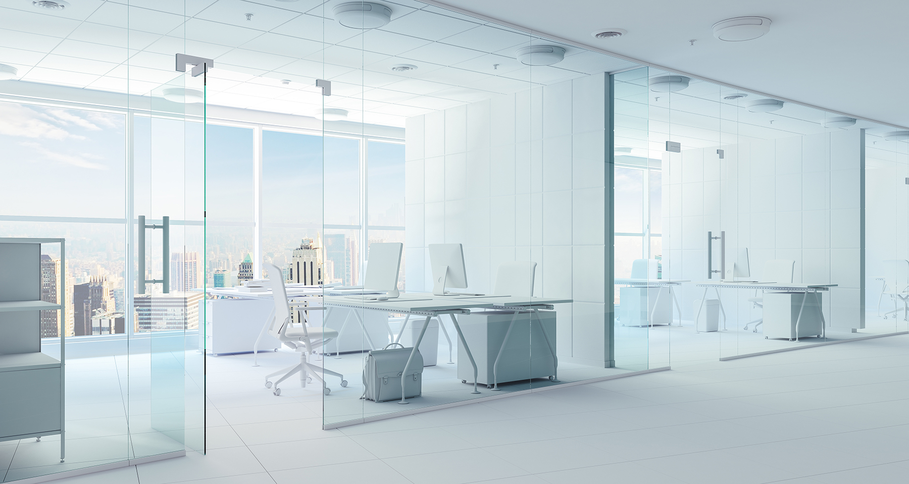 white office plain glass enclosure with view