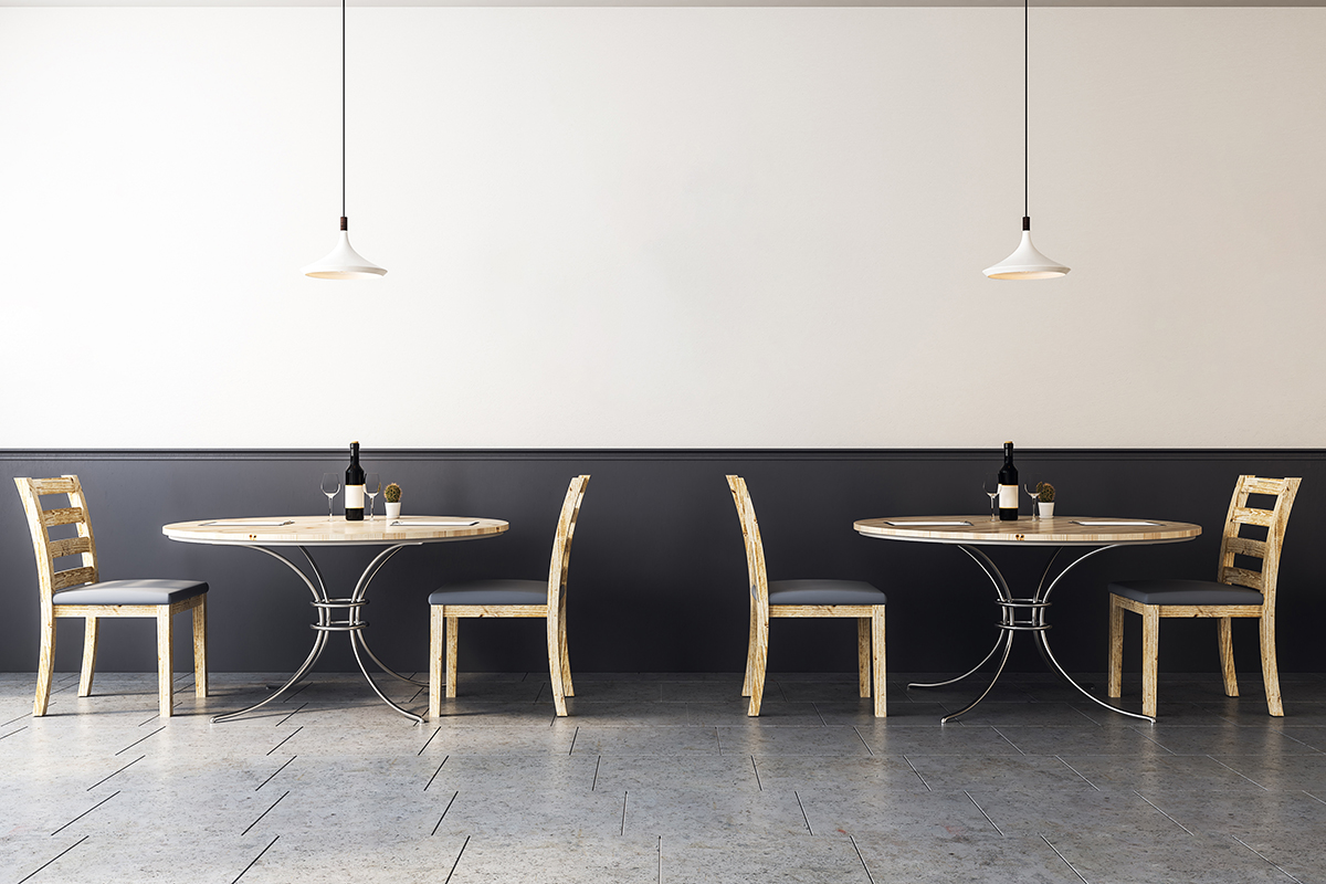 modern minimalist cafe with table chairs