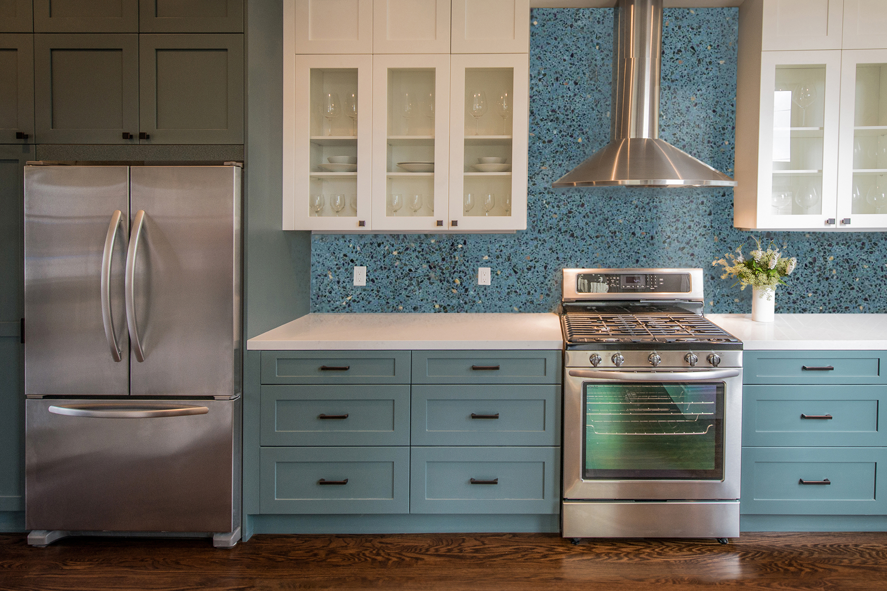 modern kitchen poured terrazzo walls