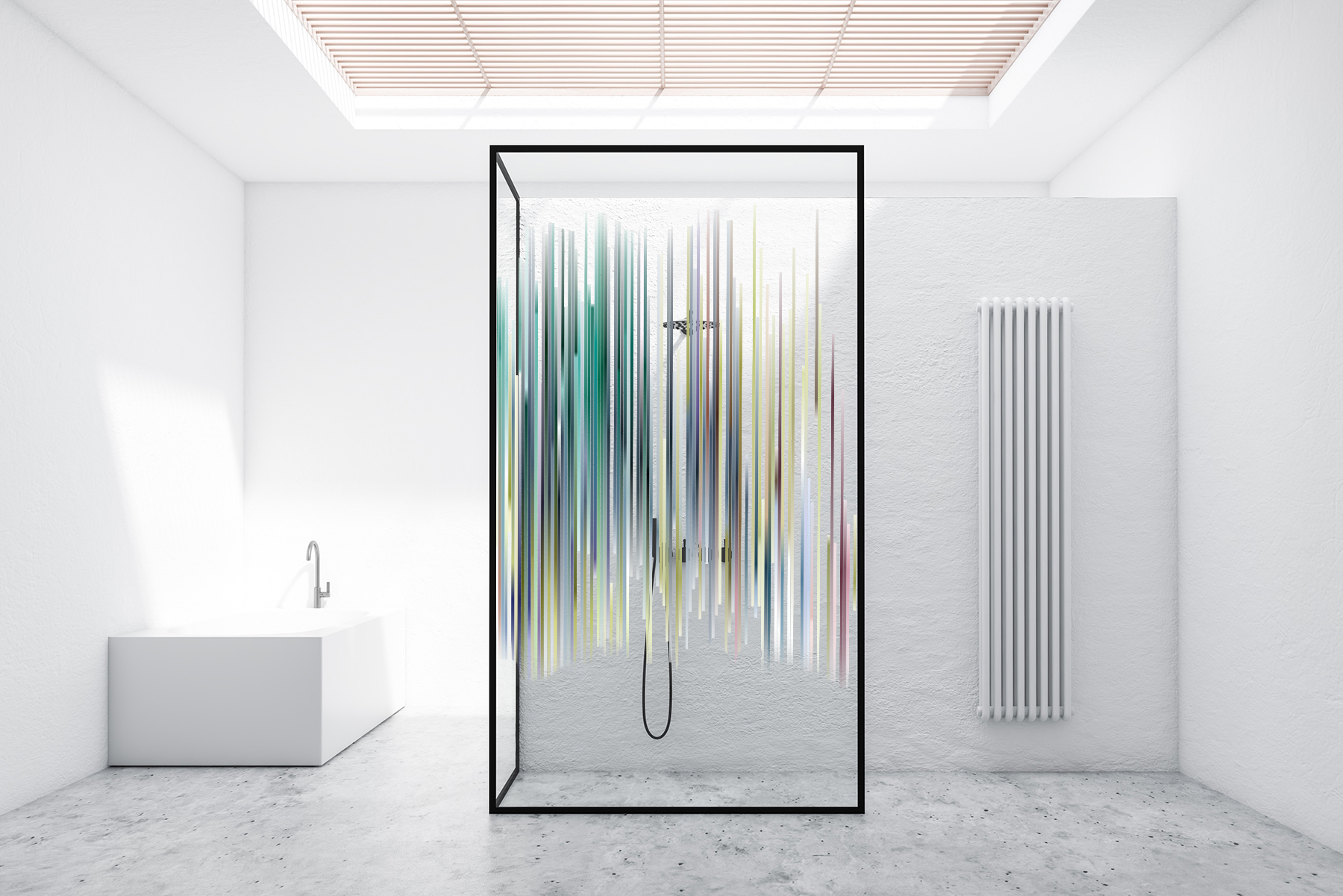 minimalist bath pattern printed glass enclosed shower