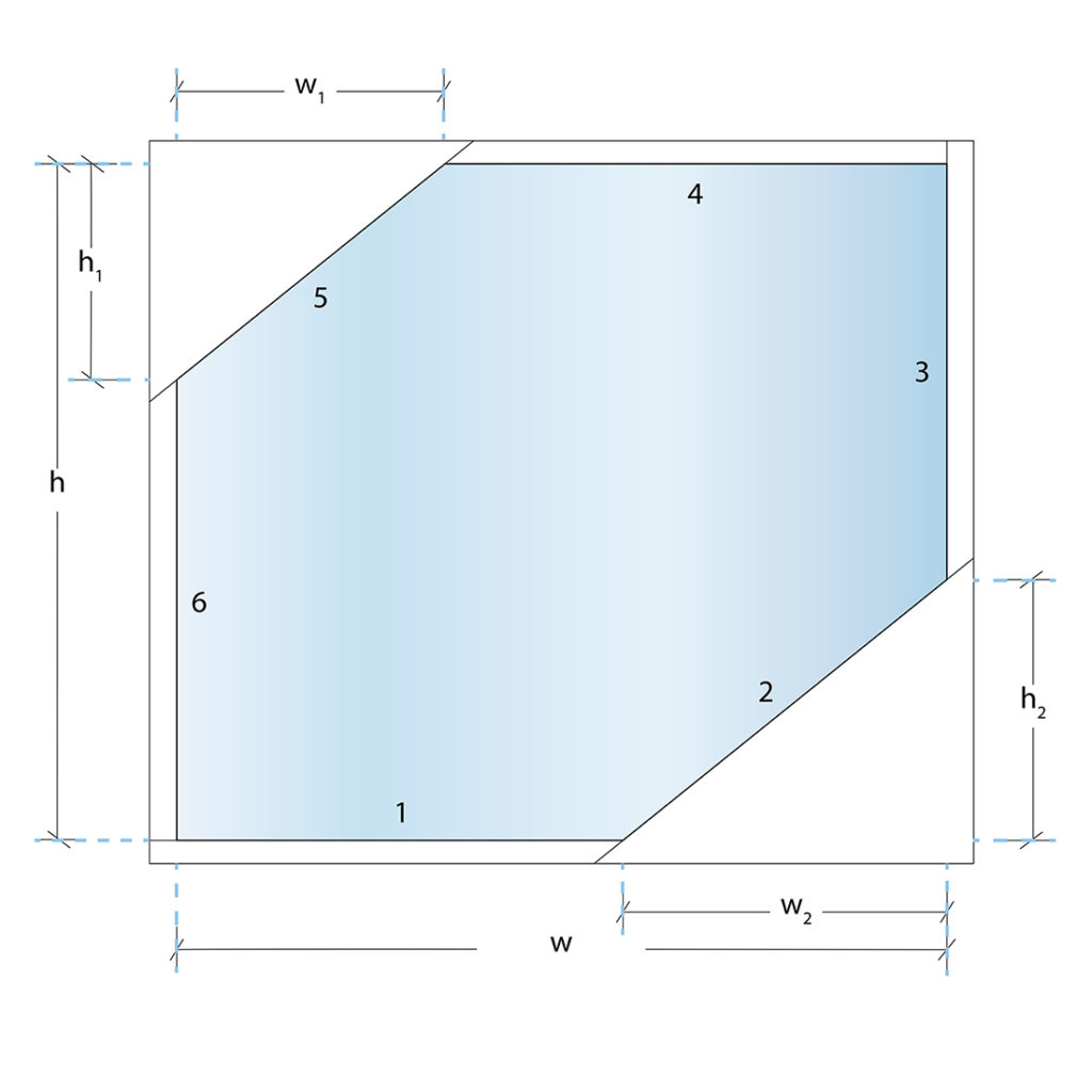 custom cut glass shape 2 clipped corners diagram