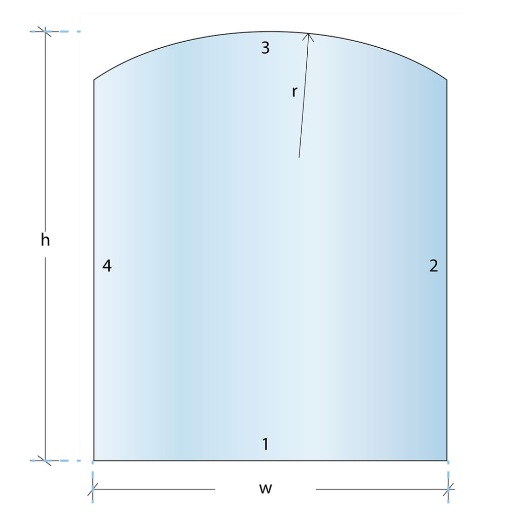 glass cutting custom shape archtop with radius diagram