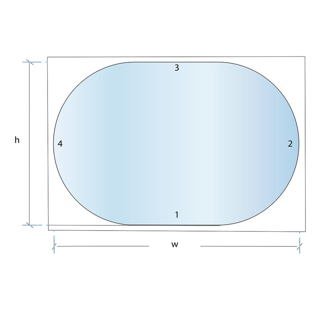 custom cut glass shape diagram race track oval