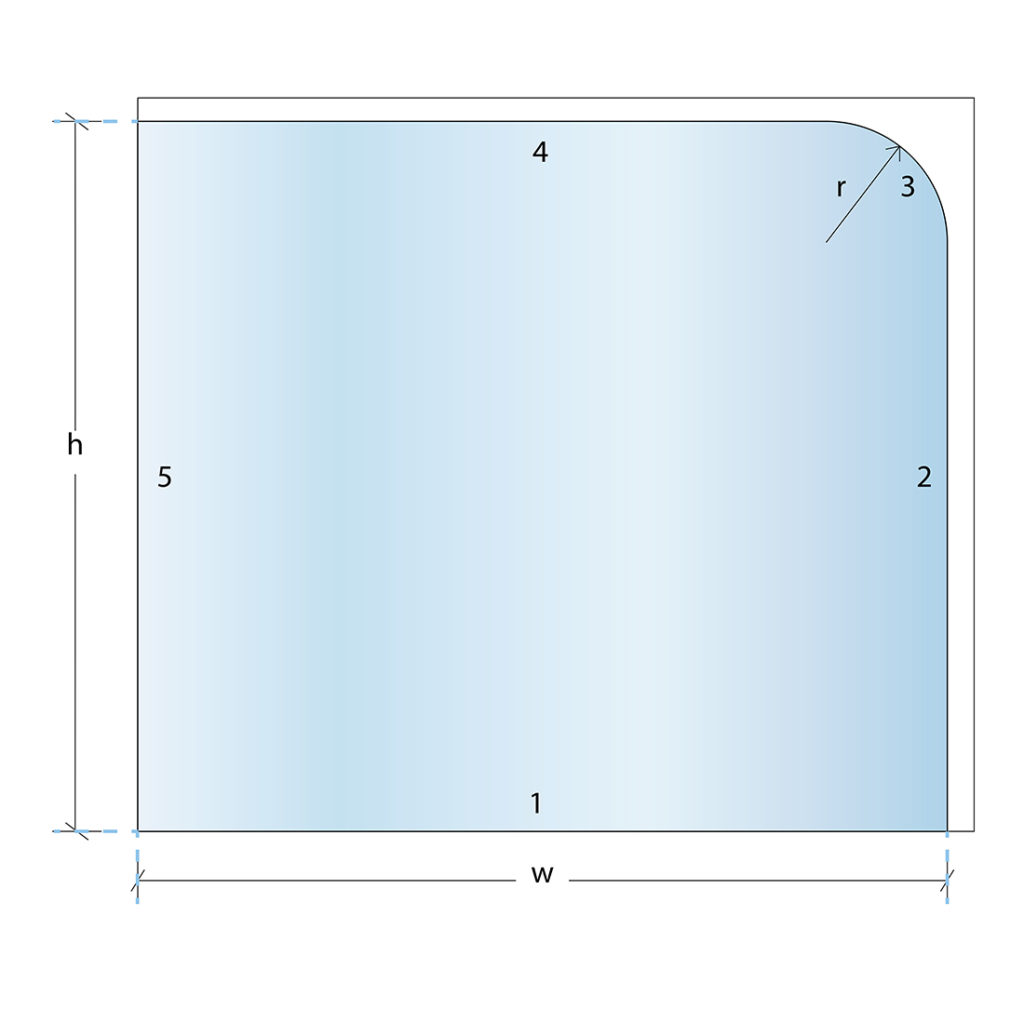 custom cut glass shape diagram radius corner